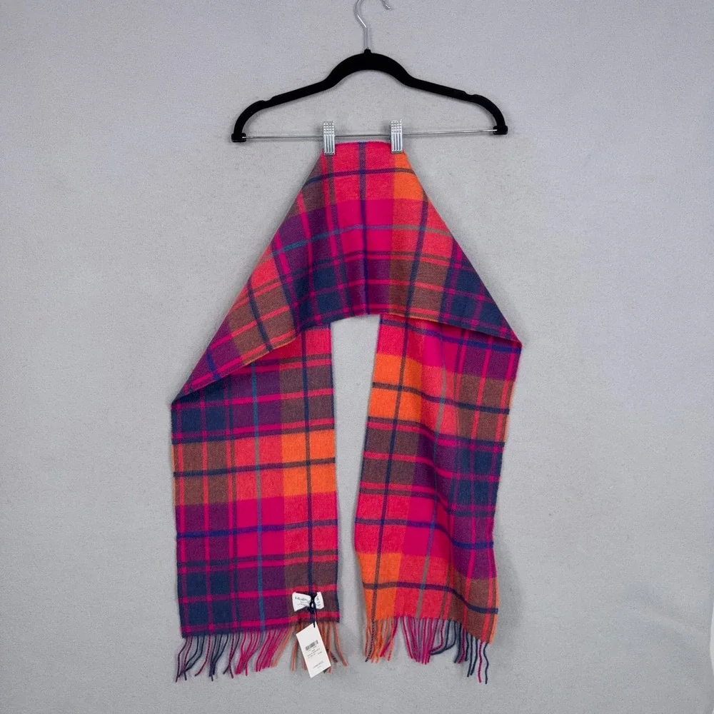 Edinburgh Scarf Womens OS Pink Plaid Lambswool Tartan Mill Check Jazz New